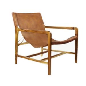 Moss Accent Chair Antique Tan Leather & Teak