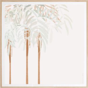 Falling Fronds Sea Mist Artwork Oak Frame