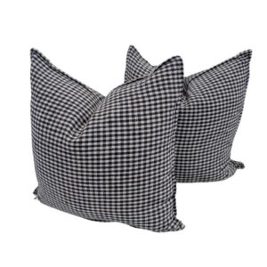 Pair Euro Cushion Navy & White Checkered Linen