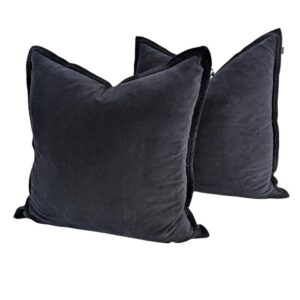 Pair Euro Cushion Blue Black Velvet