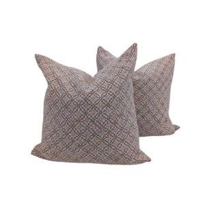 Pair Cushion Natural w/ Pink and Brown floral