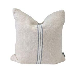 Cushion natural with navy stripe rustic hand woven linen