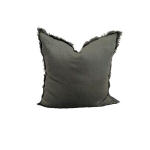 Cushion Charcoal Linen Fringe