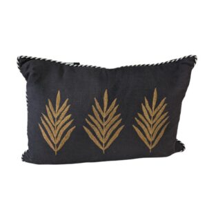 Lumbar Cushion Black w gold embroided leaf
