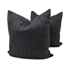 Pair Cushion Black Corduroy patterned