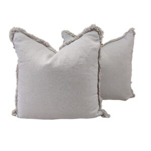 Pair Cushion Silver/grey with fringe
