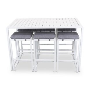 Santorini Outdoor Stools & Bar Table Arctic White 7 Pce Setting