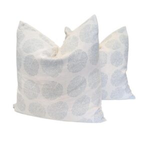 Pair Cushion White pale blue circle pattern