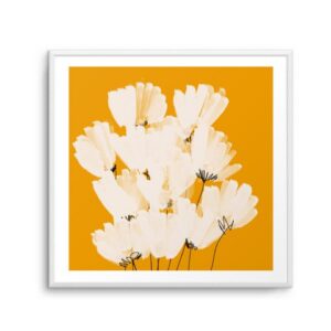 Flowers in Tangerine Artwork White Frame