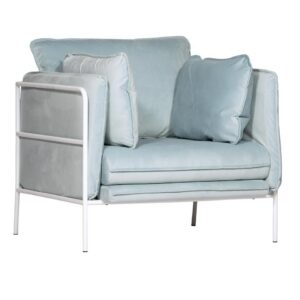 Bermuda Armchair Light Blue Velvet & White