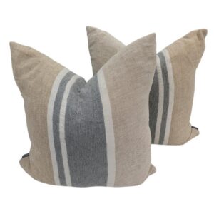 Pair Cushion Natural/Blue Linen