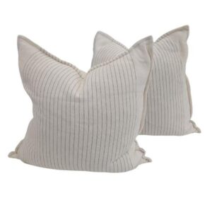 Pair Cushion White w/ Sage stripes