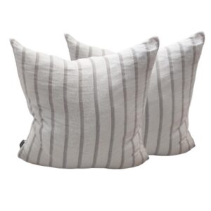 Pair Cushion White with Natural Stripe