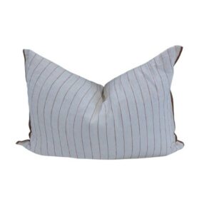 Lumbar Cushion White with Terrecotta Stripe Linen