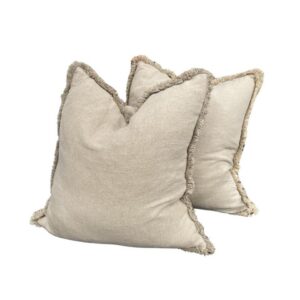 Natural linen fringed cushion