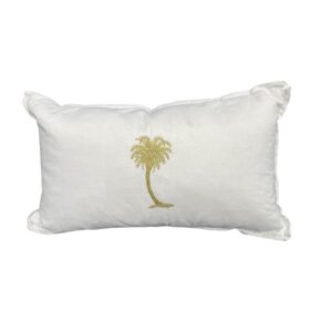 Palm Embroidered White Cushion