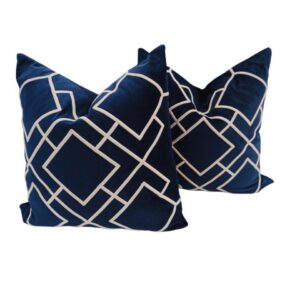 Pair Cushion Navy/White Velvet