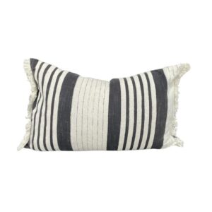 Cream Striped Fringed Cushion