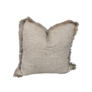Beige Linen Fringed Cushion